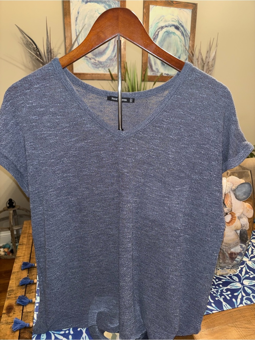 Pink Clover Heathered Slate V-Neck Short Sleeve Tee